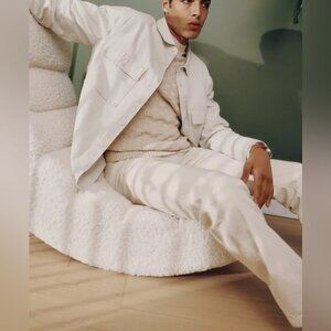 Frank & Oak Cream long sleeve The Typewriter Cloth Cargo Overshirt Moonlight L